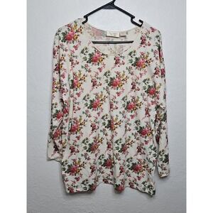 Victoria's Secret Sz Small Long Sleep Floral Shirt Cottagecore Ivory Roses